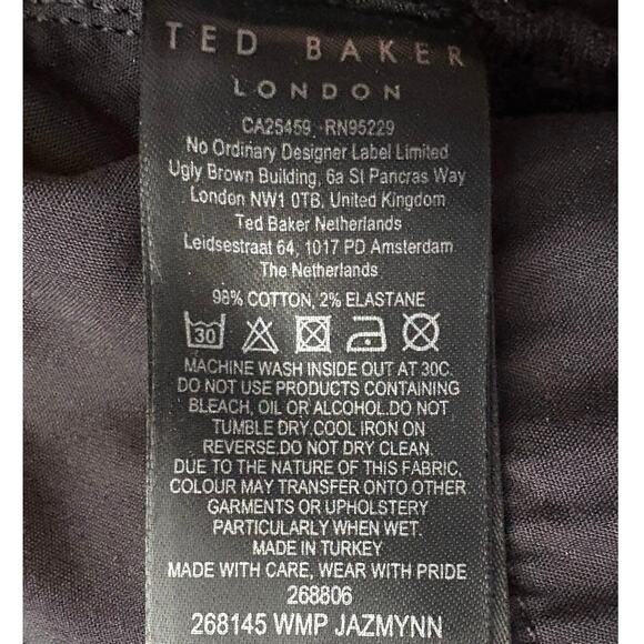 Ted Baker Women’s Black Coated Skinny Pants Sz 30 X 29 Zip Hem Faux Leather Look - Picture 10 of 10